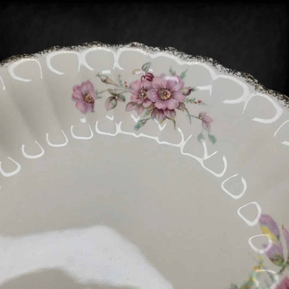 1940s Vintage Sebring Golden Ware Wild Rose 22K Gold Rimmed Bowls Set of 2